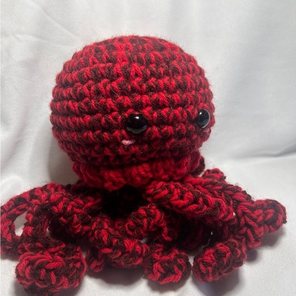 Crochet Red and Black Stuffed Octopus/Jellyfish Plushie/Plushy - Picture 4 of 4